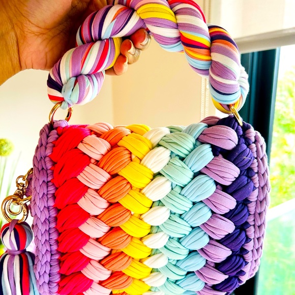 NWT - Handmade Crochet Shoulder Bag - Purple/ Multi Color - Picture 2 of 8